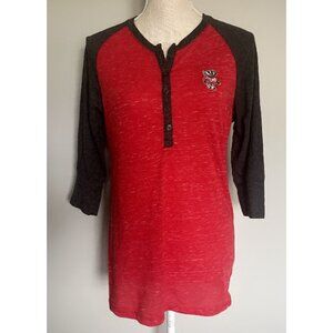 Colosseum Wisconsin Badgers Women's Henley Raglan Shirt Size L Red/Black